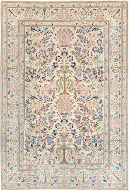 Full view of 1980s Nain rug from Iran / Persia, 290 × 195 cm in Cream tones