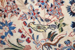 Surface texture of 1980s Nain rug with natural Wool and intricate pattern