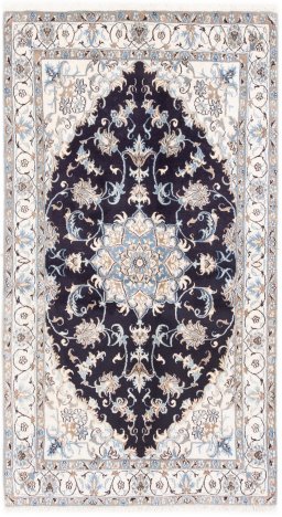 Full view of 2005s Nain rug from Iran / Persia, 212 × 117 cm in Dark blue tones