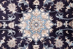 Full view of 2005s Nain rug from Iran / Persia, 212 × 117 cm in Dark blue tones