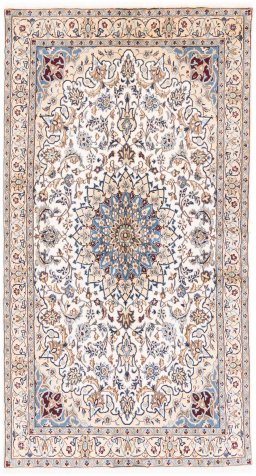 Full view of 2005s Nain rug from Iran / Persia, 210 × 110 cm in Beige tones