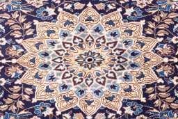 Full view of 1988s Nain rug from Iran / Persia, 200 × 113 cm in Dark blue tones