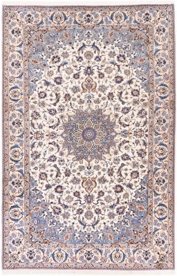 Full view of 1988s Nain rug from Iran / Persia, 332 × 220 cm in Cream tones