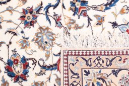 Close-up detail of 1988s Nain rug from Iran / Persia showing Wool weave