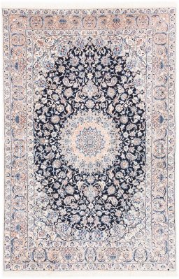 Full view of 2005s Nain rug from Iran / Persia, 205 × 133 cm in Dark blue tones