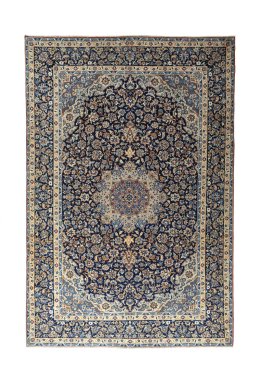 Full view of 2000s Najafabad rug from Iran / Persia, 431 × 288 cm in Blue tones