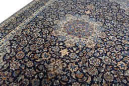 Backside of handmade 2000s Najafabad rug showing knot structure and weave density