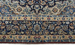 Full view of 2000s Najafabad rug from Iran / Persia, 431 × 288 cm in Blue tones