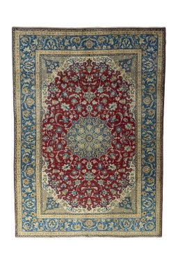 Full view of 2000s Najafabad rug from Iran / Persia, 362 × 262 cm in Red tones
