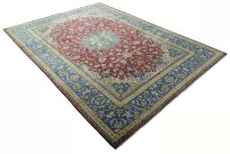Close-up detail of 2000s Najafabad rug from Iran / Persia showing Wool weave