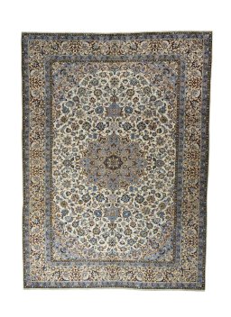 Full view of 2000s Najafabad rug from Iran / Persia, 408 × 300 cm in Beige tones