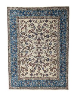 Full view of 2000s Najafabad rug from Iran / Persia, 404 × 300 cm in Beige tones