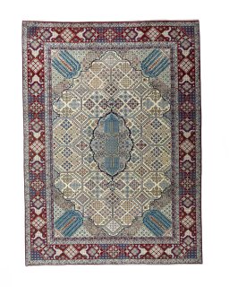 Full view of 2000s Najafabad rug from Iran / Persia, 436 × 322 cm in Beige tones