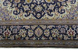 Full view of 2000s Najafabad rug from Iran / Persia, 410 × 297 cm in Blue tones