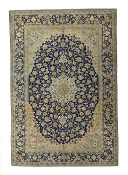 Full view of 2000s Najafabad rug from Iran / Persia, 502 × 345 cm in Blue tones