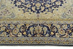 Full view of 2000s Najafabad rug from Iran / Persia, 502 × 345 cm in Blue tones