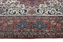 Corner detail of 1930s Najafabad rug showing border pattern and Wool pile