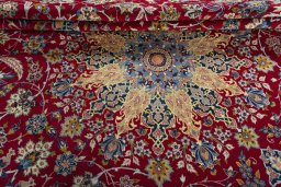 Close-up detail of 2000s Najafabad rug from Iran / Persia showing Wool weave