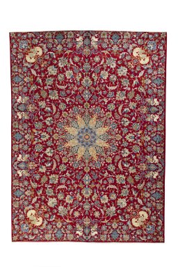 Full view of 2000s Najafabad rug from Iran / Persia, 435 × 318 cm in Red tones