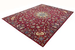 Corner detail of 2000s Najafabad rug showing border pattern and Wool pile