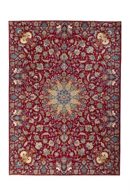 Full view of 2000s Najafabad rug from Iran / Persia, 435 × 315 cm in Red tones