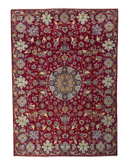 Full view of 2000s Najafabad rug from Iran / Persia, 437 × 312 cm in Red tones