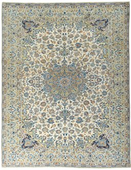 Full view of 2000s Najafabad rug from Iran / Persia, 380 × 300 cm in Beige tones