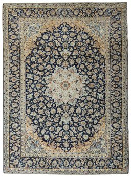 Full view of 2000s Najafabad rug from Iran / Persia, 401 × 295 cm in Blue tones