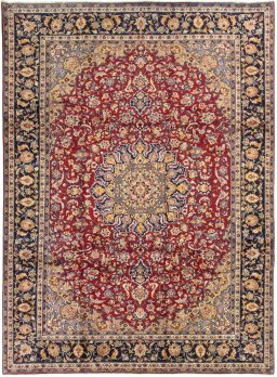 Full view of 1990s Najafabad rug from Iran / Persia, 400 × 290 cm in Red tones