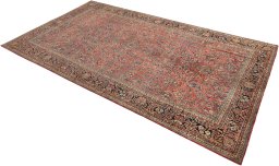 Close-up detail of 1920s Sarough rug from Iran / Persia showing Wool weave