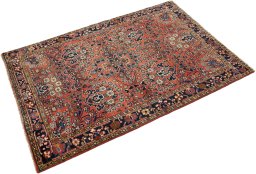 Close-up detail of 1920s Sarough rug from Iran / Persia showing Wool weave