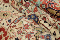 Full view of 1920s Sarough rug from Iran / Persia, 338 × 257 cm in Cream tones