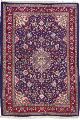 Full view of New Sarough rug from Iran / Persia, 156 × 110 cm in Dark blue tones