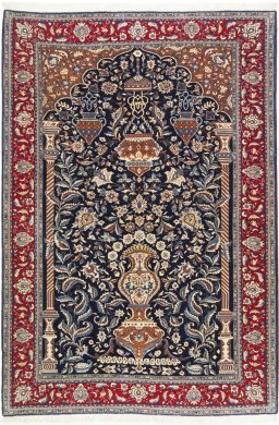 Full view of 1970s Sarough rug from Iran / Persia, 202 × 139 cm in Dark blue tones