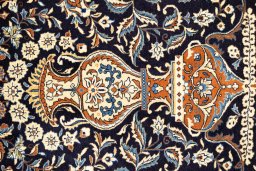 Close-up detail of 1970s Sarough rug from Iran / Persia showing Wool weave