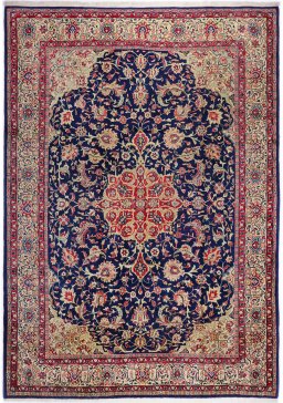 Full view of New Sarough rug from Iran / Persia, 311 × 223 cm in Dark blue tones