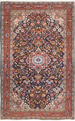 Full view of 1930s Sarough rug from Iran / Persia, 180 × 119 cm in Dark blue tones