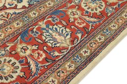 Full view of 1970s Sarough rug from Iran / Persia, 351 × 251 cm in Cream tones