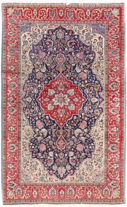 Full view of 1960s Sarough rug from Iran / Persia, 210 × 132 cm in Dark blue tones