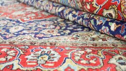 Full view of 1960s Sarough rug from Iran / Persia, 210 × 132 cm in Dark blue tones