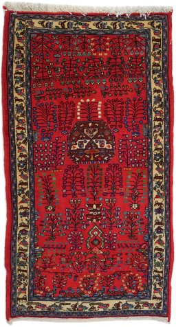 Full view of 1960s Sarough rug from Iran / Persia, 127 × 65 cm in Red tones