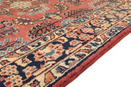 Backside of handmade 1920s Sarough rug showing knot structure and weave density