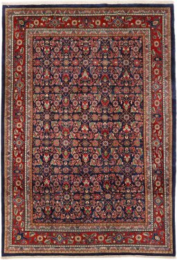 Full view of 1950s Sarough rug from Iran / Persia, 310 × 214 cm in Dark blue tones