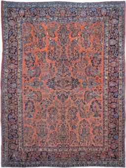 Full view of 1910s Sarough rug from Iran / Persia, 350 × 270 cm in Red tones
