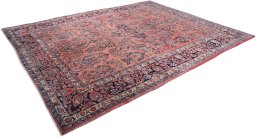 Close-up detail of 1910s Sarough rug from Iran / Persia showing Wool weave