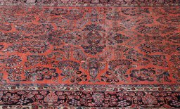 Close-up detail of 1910s Sarough rug from Iran / Persia showing Wool weave