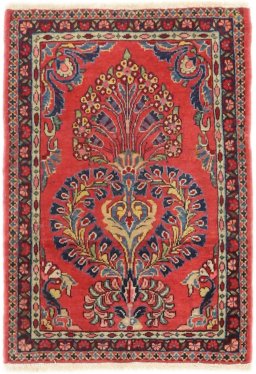 Full view of 1920s Sarough rug from Iran / Persia, 72 × 52 cm in Red tones