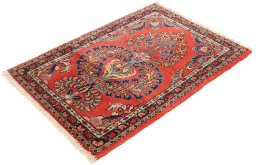 Close-up detail of 1920s Sarough rug from Iran / Persia showing Wool weave