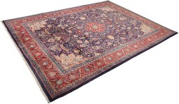 Corner detail of 1990s Sarough rug showing border pattern and Wool pile