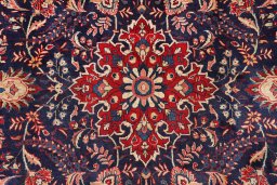 Full view of 1990s Sarough rug from Iran / Persia, 351 × 262 cm in Dark blue tones